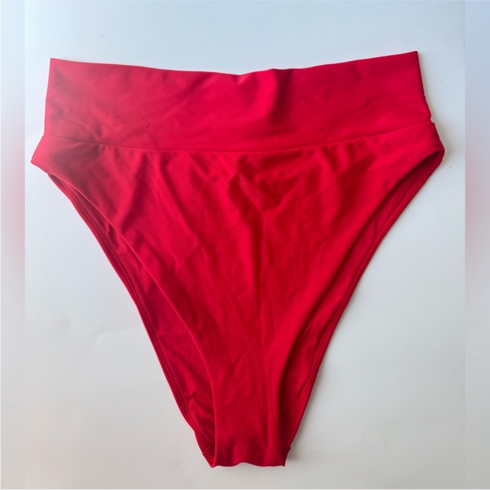 NWT Women’s Aerie Red High Waisted Cheeky Bikini Bottom Size Large